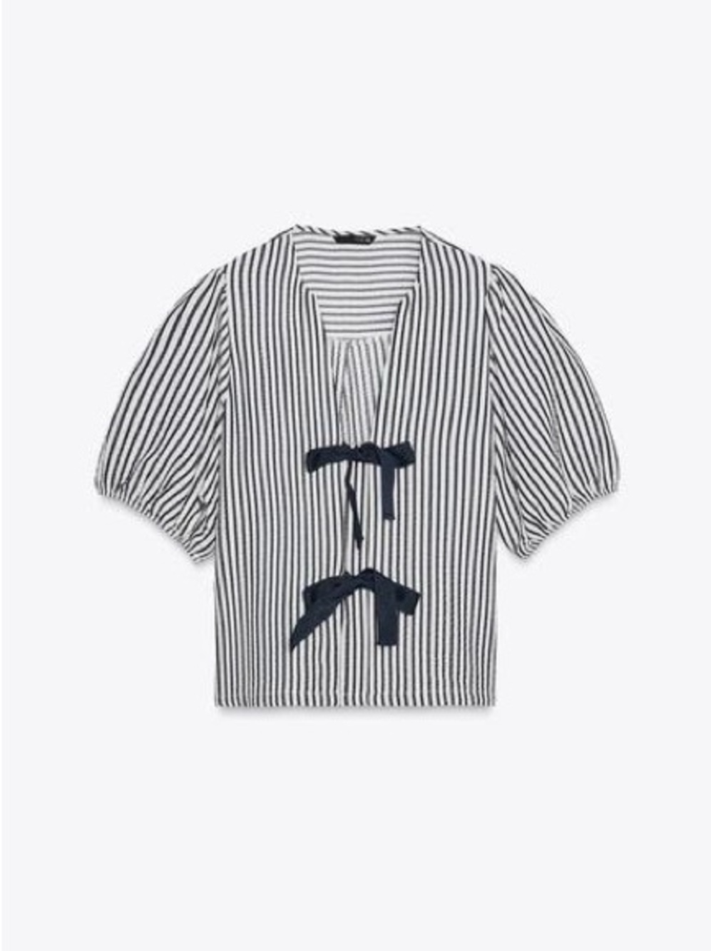 Zara Bow Tie Blouse Tie-Front Top - Navy & Cream Stripe NWT - XS